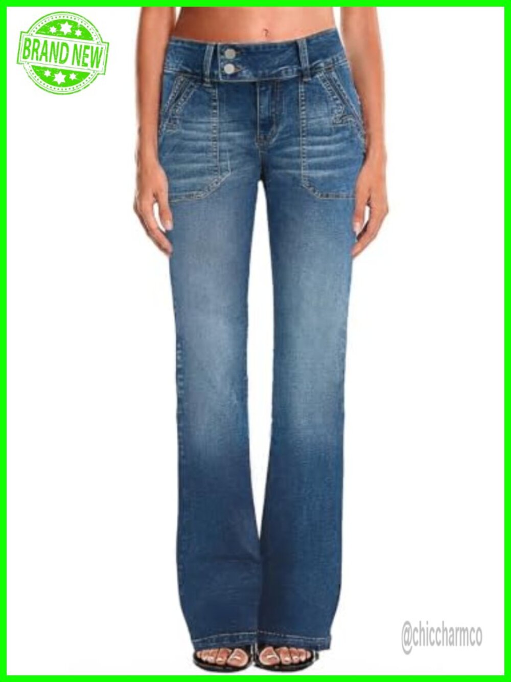 Straight Leg Jeans Low Rise Wide Leg Loose Fit Stretch Denim